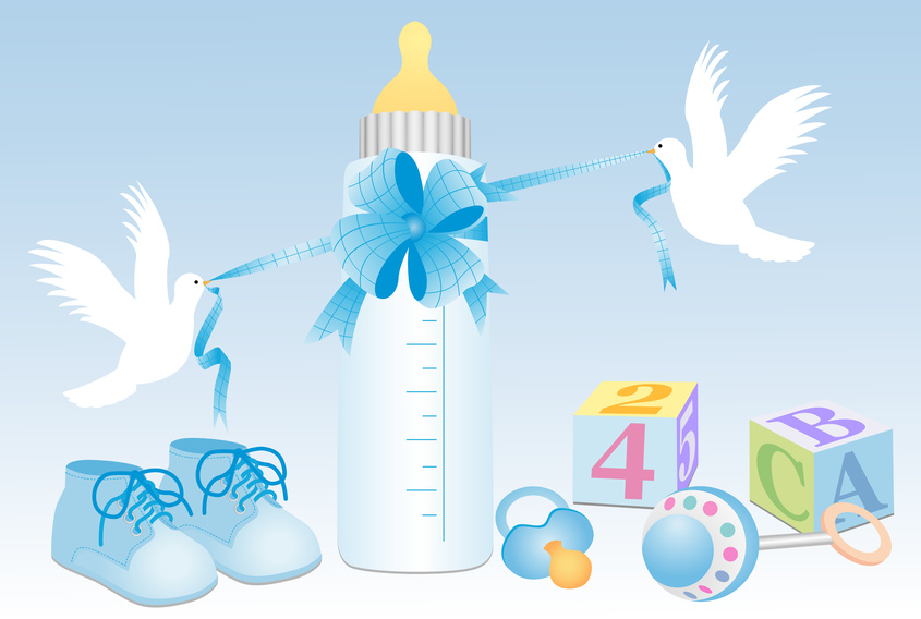 Baby boy objects with white doves